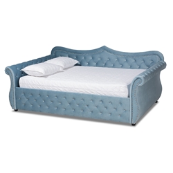 Baxton Studio Abbie Traditional and Transitional Light Blue Velvet Fabric Upholstered and Crystal Tufted Full Size Daybed